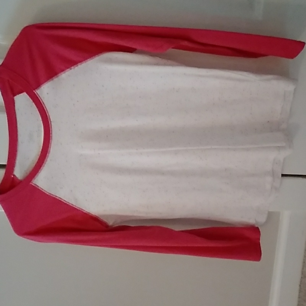 Confetti color based long sleeve with hot pink sleeves